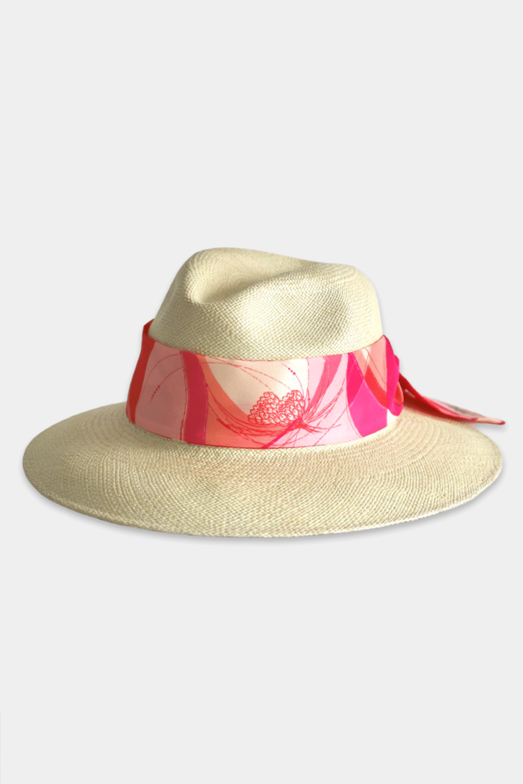 DORA - Hand-Woven Straw Panama Hat With a Silk Twilly "Abstract" - Ivory