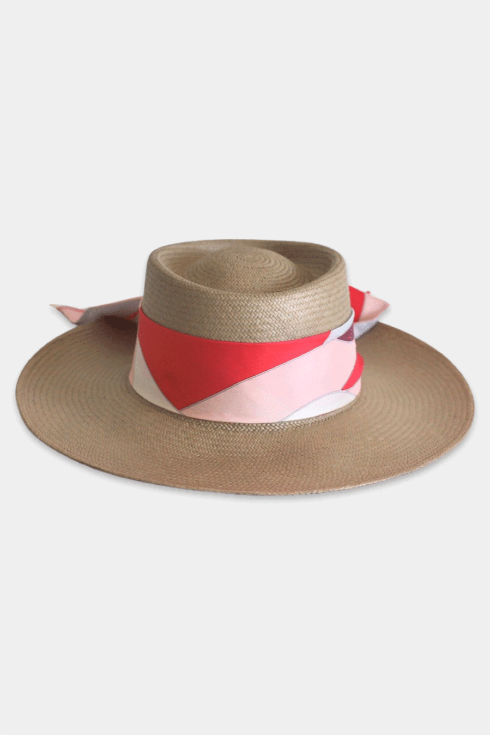 ELSA - Handmade Resort Straw Hat With a Silk Twilly "Waves" - Beige