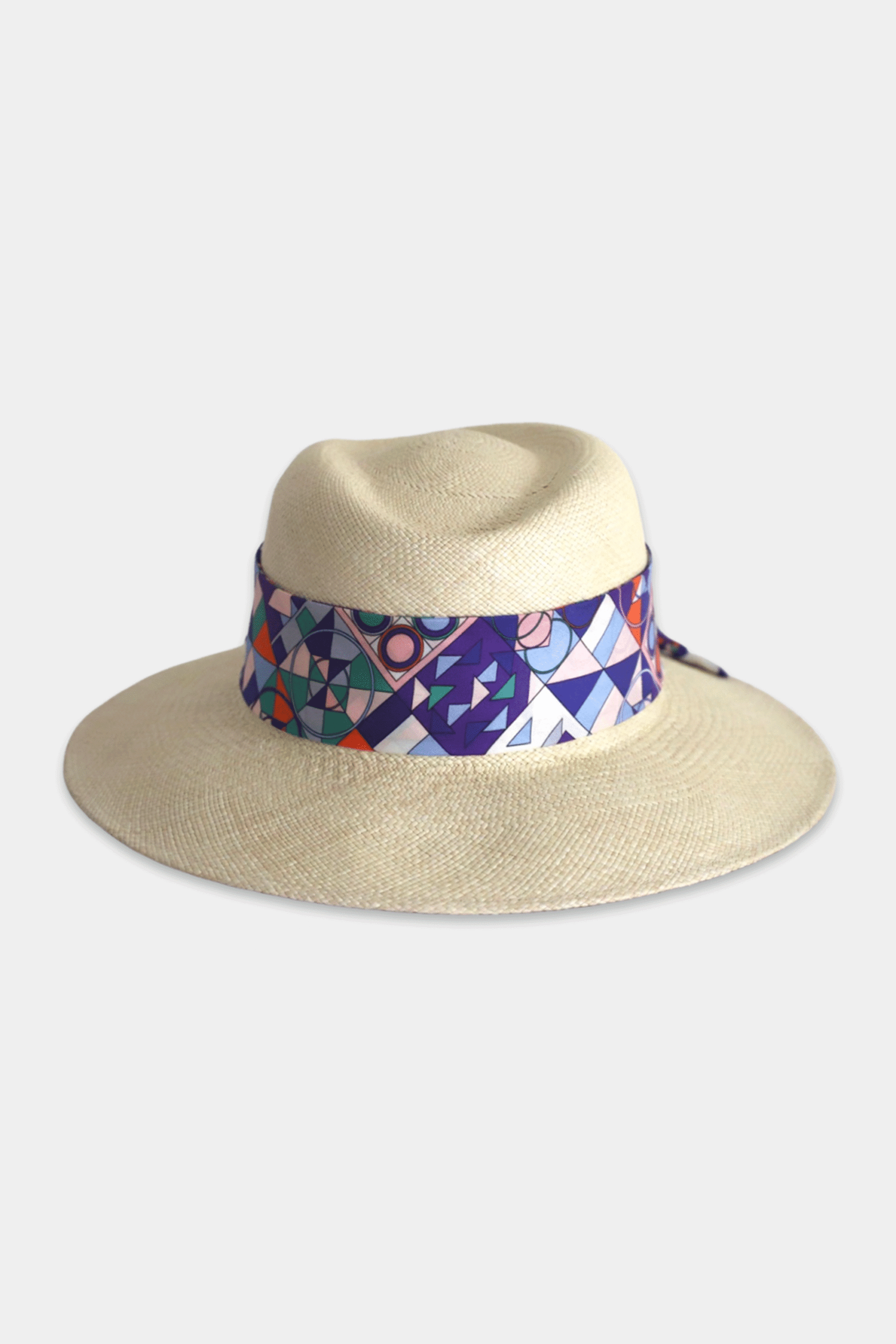TROPICANA Hand-Woven Sun Hat With Asymmetric Crown and Megapolis Silk Ribbon - Ivory